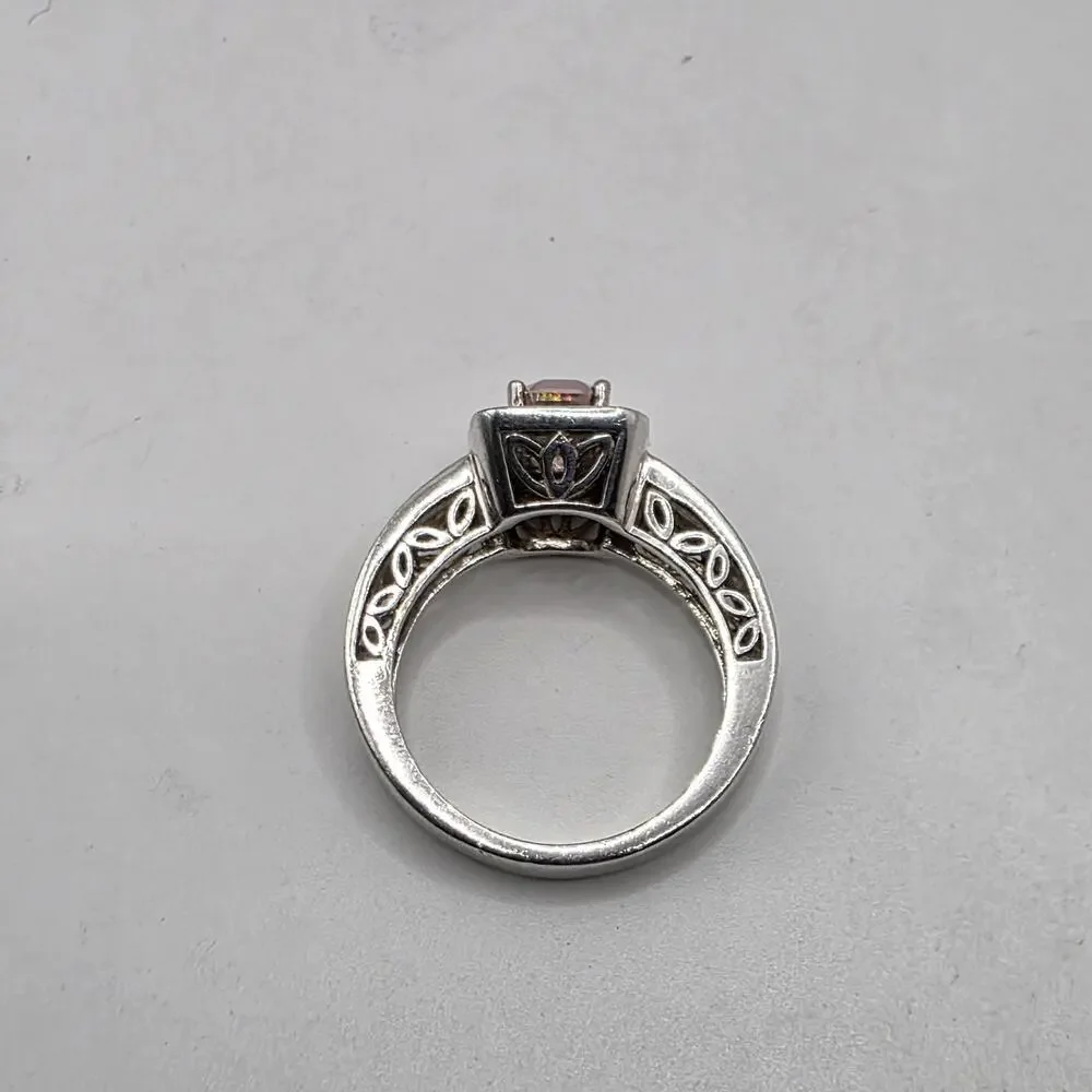 Sterling Silver 925 Pink Tourmaline & White Cubic Zirconia Ring Size 6